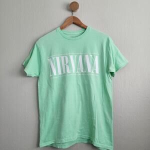 NIRVANA Urban Outfitters Mint Green Acid Wash Cotton Short Sleeve Band Tee